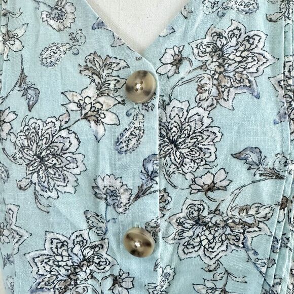 J. Jill Love Linen Size X-Small Blue White Floral V-Neck Short Sleeve Dress - Picture 9 of 12